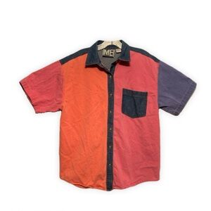 Teez Me Button Shirt Color Block Large Casual Multicolor Colorful 90’s